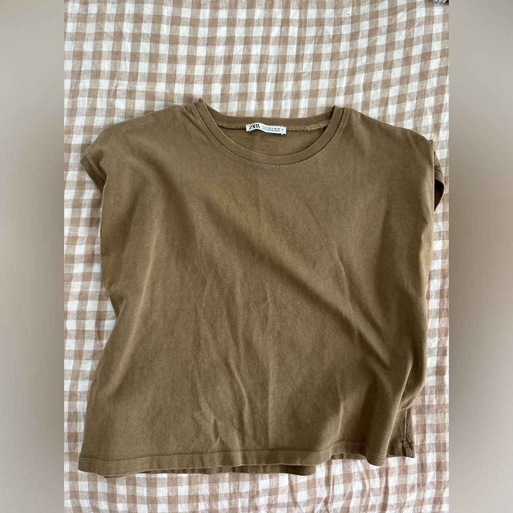 Zara Tan Crew Neck Muscle Tee